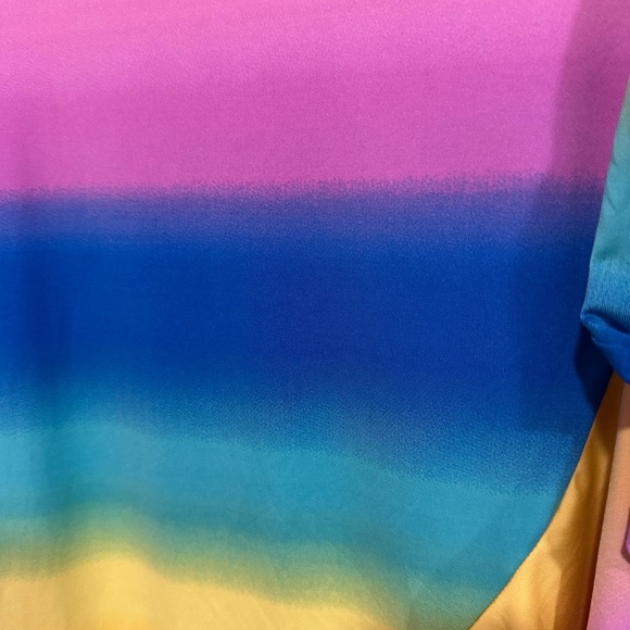 LuLaRoe Midi Wrap Skirt in Yellow and Purple with Ruffled Asymmetrical Hem - Picture 4 of 4